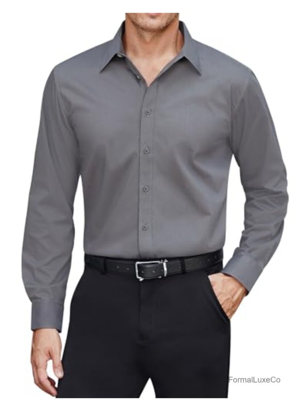 Men's Dress Shirt Stretch Stain Shield Long Sleeve Button Down Formal Business